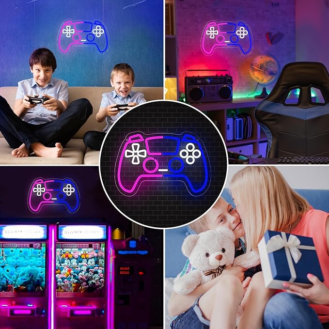 wootfairy Gamer Neon Sign, Led Light for Gaming Room Wall Decor, Dimmable Neon Light for Boys Room Decor, Blue and Pink Light Up Signs for Man Cave & Bedroom, Gamer Gifts for Teens, Boys, Kids