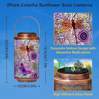 2Pack Solar Outdoor Lanterns Waterproof Multicolor Dragonfly Garden Gifts for Mom Women Backyard Lights Lanterns for Indoor,Outdoor, Porch, Outside,Mothers Day Gifts for Grandma Wife