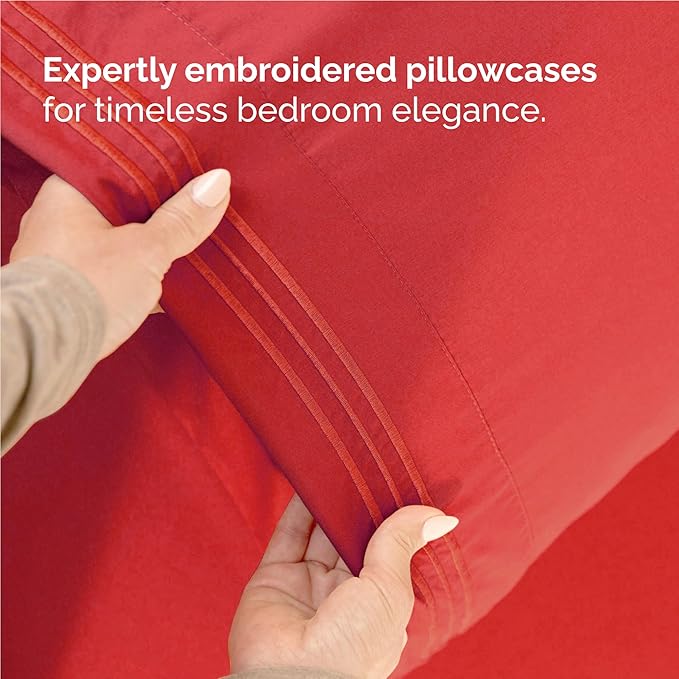 Full Size 4 Piece Sheet Set - Comfy Breathable & Cooling Bed Sheets Set - Hotel Luxury Bedding for Women, Men, Kids, Teens, Boys and Girls - Deep Pockets, Ultra-Soft & Wrinkle Free - Oeko-Tex - Red