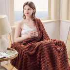NEWCOSPLAY Super Soft King Blanket Coffee Premium Silky Flannel Fleece 3D Ribbed Jacquard Lightweight Bed Blanket All Season Use (Coffee Ribbed, King(90"x110"))