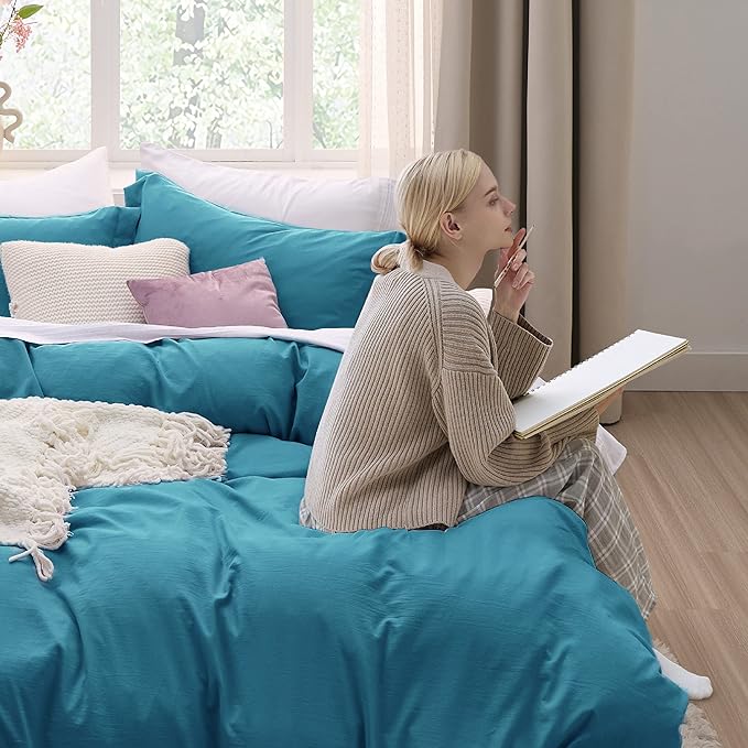 Bedsure Teal Duvet Cover King Size - 3 Pieces Prewashed Cotton-Like Extra Soft Bedding Set, Includes 1 Duvet Cover 104x90 Inches with Zipper Closure & 2 Pillow Shams, Comforter Not Included