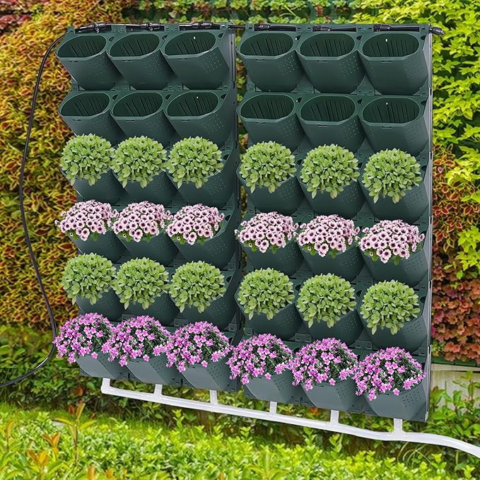 Vertical Wall Planter, Self-Watering Vertical Garden Planter Set with 36 Pots, Stackable Planters Grow Pots with Electronic Timer for Growing Veggies, Fruits, Herbs, Flowers.