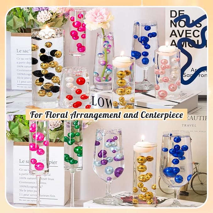 300Pcs Pearl Vase Filler, Red No Hole Faux Pearl Beads for Centerpieces Vases, Candle Centerpieces, Wedding Birthday Party Home Decor 8/10/14/20mm