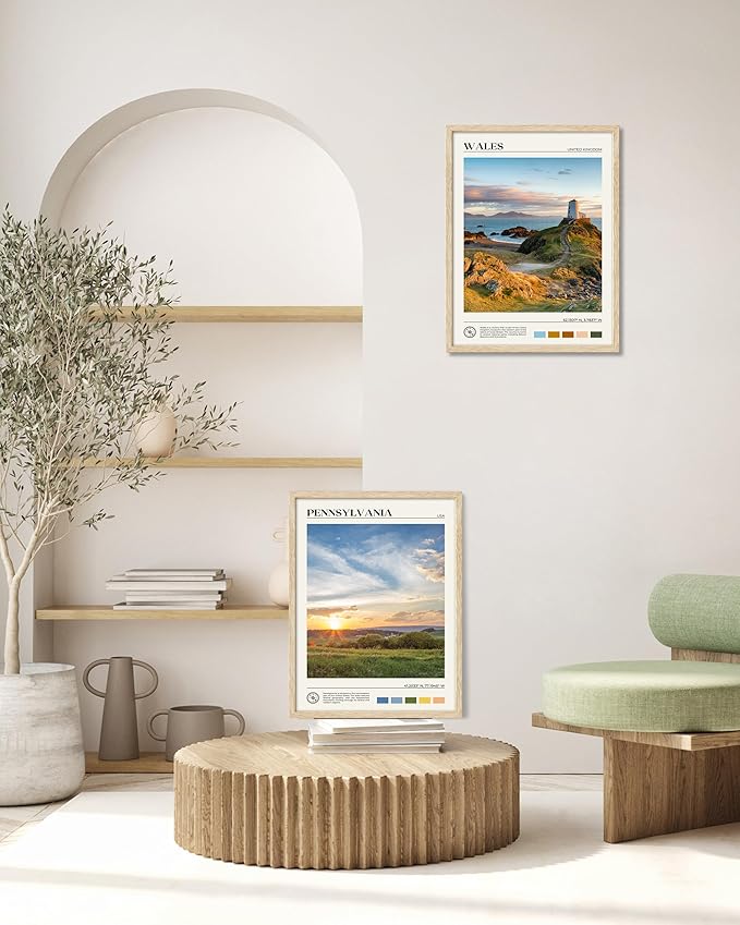 HesenDot Natural OAK Wood Framed Pennsylvania Wall Art,12x16in Appalachian Mountains Scenery Canvas Wall Print,Classic Urban Landmark Wall Decor for Living Room, Bedroom,Office Gallery Set of 1