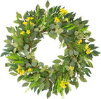 24 Inch Eucalyptus Greenery Wreaths for Front Door, Large Artificial Outdoor Spring Summer Wreath for Porch, Window, Farmhouse, Home Decor - All Seasons