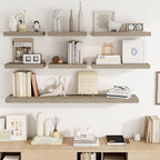 16 Inch Floating Shelves, 3D Textured Wood Grain, 16"x9.25"x1.5" Inch Deep Floating Shelves for Wall, Wooden Shelves for Bathroom, Bedroom, Living Room, Vintage Gray Oak, 2 Pieces