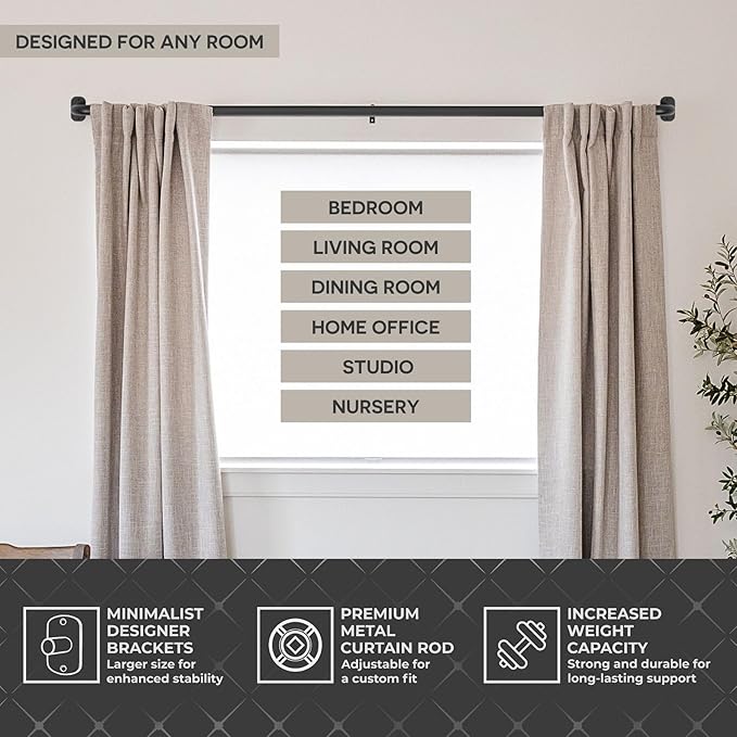 Blackout Curtain Rod Wrap Around Design - Adjustable 36-66 Inches - Wall/Ceiling Mount - Heavy Duty Metal - Room Darkening French Return Drapery Hardware - Modern Minimalist Bracket - Matte Black