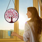 Stained Glass Window Hanging, Valentine's Day Gifts Pink Love Heart Tree Suncatcher Hangings Beige Sun Catchers Decor for Birthday for Women, Men, Wife, Aunt, Mom 6.3 in
