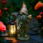 Gnomes Garden Statue Outdoor Décor with Solar Lights Lantern,Gnome Solar Light Figurines Outside Decorations for Yard，Lawn Patio, Balcony, Unique Housewarming Gifts