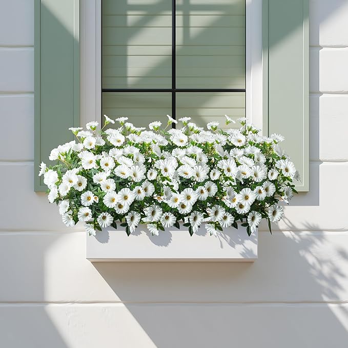 UV Resistant Artificial Petunias 13.3In Fake Flowers Artificial Flowers for Outdoors Silk Flowers 8PCS Fake Hanging Basket Plants Suitable for Outdoor Porch Decoration Patio Decor (White)
