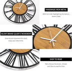 1st owned Wall Clocks for Living Room Decor,24" Vintage,Round Silent Non Ticking,Black Metal,Modern Wood Clocks for Home Bedroom,Kitchen,Garden,Office,Cafe,Modern Wall Decoration -Roman Numerals