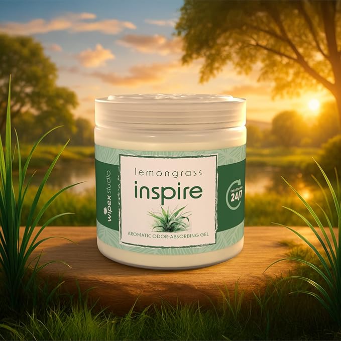 Wipex Odor Eliminator Gel Jar - Inspire Lemongrass 15oz, Odor Eliminator for Home, Effective Odor Absorber for Long-Lasting Freshness, Ideal for Rooms, Offices & Yoga Studios, 12pk