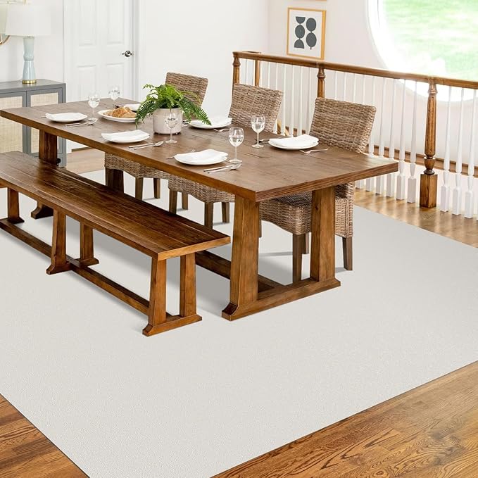 Soft Plastic Floor Mat for Under Dining Table, 5'×7' Beige Waterproof Vinyl Area Rug for Living Room, Non-Slip Multi-Pupose Floor Cover Protector for High Traffic Areas