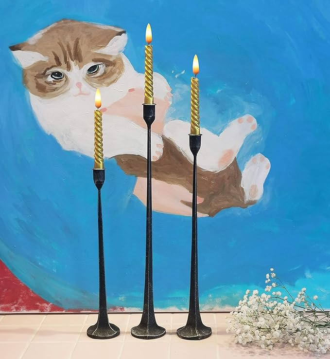 Iron Taper Candle Holder - Decorative Candle Stand - Candlestick Holder for Wedding, Dinning, Party, Set 3