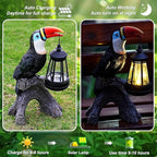 Toucan Garden Statues Decor, Solar Waterproof 9.5" Colorful Tropical Bird Sculpture with LED Lights Funny Garden Outdoor Exotic Bird Sculpture Decoration for Lawn Porch Yard Patio Tiki Bar