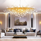 63in Modern Chandeliers, Tree Branch Chandelier Raindrop Crystal Pendant Light Fixtures, Gold Finish Chandeliers Light for Dining Room, Entryway, Living Room, 15-Light