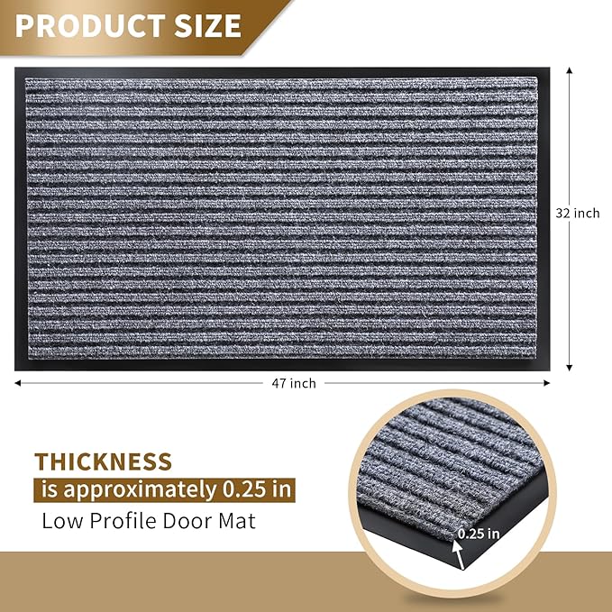 Yimobra Front Door Mat Outdoor Indoor Entrance, 100% Waterproof All-Season All Weather Doormat, Welcome Matt Outside Entry, Non Slip, Low Profile, Heavy Duty Patio Porch Floor Mats,47 x 32,Gray White