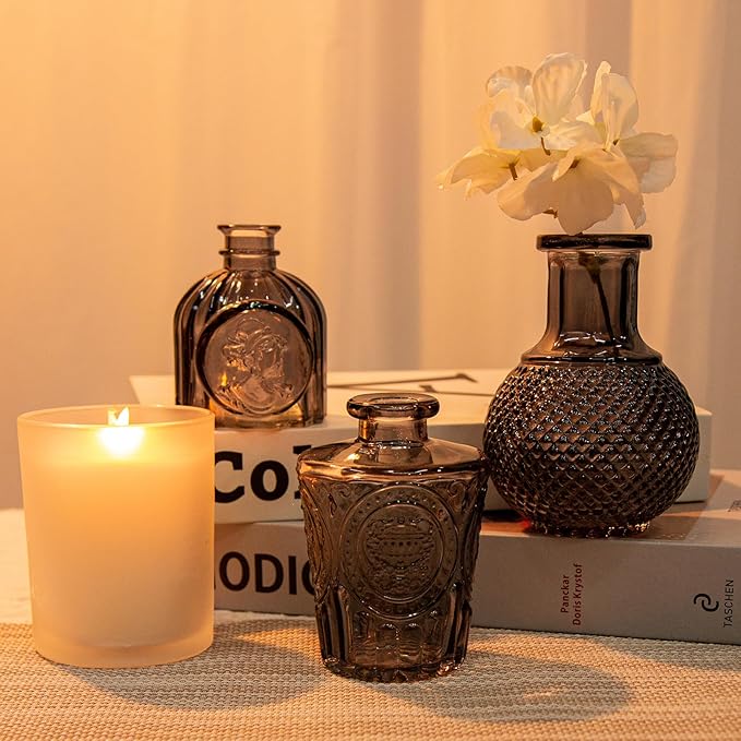 Glass Bud Vases Set of 20, Small Flower Vase in Bulk for Centerpieces, Mini Vintage Grey Vases for Rustic Wedding Vintage Home Table Decor