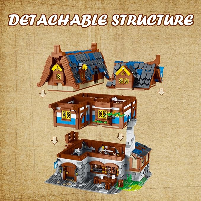 JMBricklayer Medieval 30108 House Building Sets for Adults - Creative Tavern Medieval Castle Construction Toys, Collectible Display Model Kits, Office or Room Decor Gifts for Girls Boys