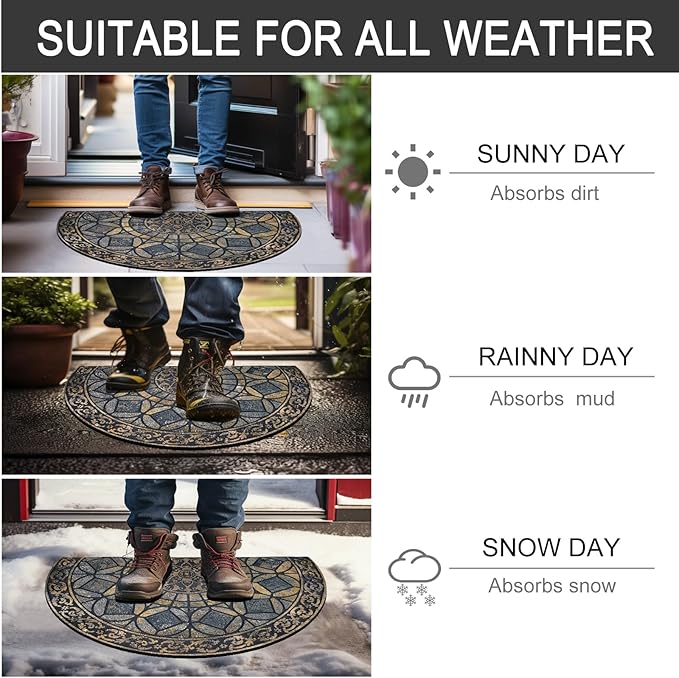 CHICHIC Entrance Door Mat Large 18 x 30 Inch Entry Way Doormat Front Door Rugs Outdoors Heavy Duty Welcome Mat Non Slip Rubber Back Low Profile for Garage, Patio, High Traffic Area, Grey