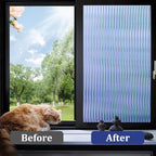 Beautyhero Window Privacy Film, Frosted Reeded Glass Cling, 3D Decorative Coverings with UV Blocking, Adhesive Stickers for Bathroom Doors Cabinet