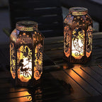 Solar Lanterns Outdoor Garden Hanging Lantern Waterproof LED Metal Bronze Moon Fairy Lantern Waterproof Flickering Flameless Candle Mission Lights for Table,Patio,Mother's Day Gift(2Pack)