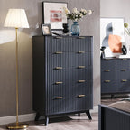 T4TREAM Fluted 5 Drawers Dresser, 48" Tall Modern Chest of Drawers with Faux Marble Top, Curved Profile Design, Wood Drawer Organizer for Bedroom, Living Room, Hallway, Entryway, Dark Grey