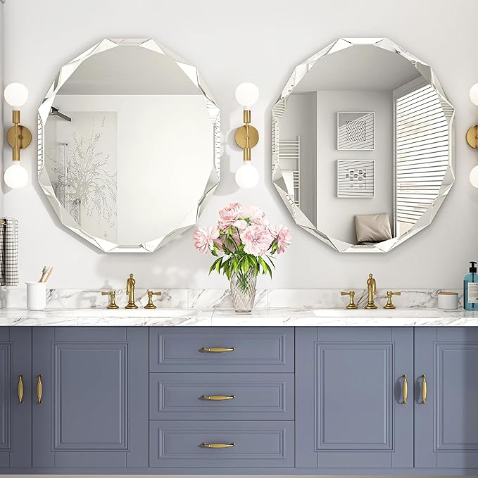 Bathroom Mirrors for Over Sink, Round Frameless Mirrors for Wall, 24x30 Inch Beveled Bathroom Mirror, Bathroom Vanity Circle Mirror for Bedroom Living Room Entryway Home Decor