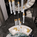 H125'' Modern Crystal Chandeliers for Entryway 18-Lights LED Dimmable Chandeliers Lighting Fixture Large Pendant Light for Staircaes Living Room Villa