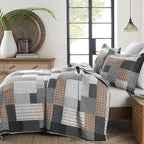Y-PLWOMEN Quilts Queen Size - 3 Piece Cotton Quilt Set, Lightweight Bedspreads, Farmhouse Plaid, Reversible, All Season, Grey, Black, Brown, White