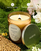 M&SENSE Earl Grey Tea Scented Candle, Cracking Wooden Wick Soy Wax, 18oz 100 Hours Long Lasting Clean Burn, Large Jar Candles for Home Decor, Non-Toxic Relaxing Aromatherapy Gifts for Women
