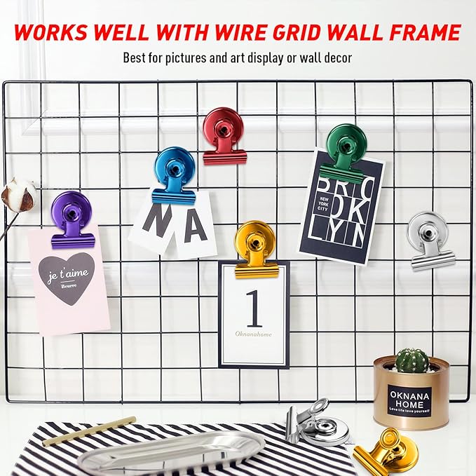 FINDMAG 12 Pack Magnetic Clips for Picture Hanging and Photo Display, Heavy Duty Scratch-Free Magnets for Refrigerator, Whiteboard, Fridge, Kitchen, Office, School, Classroom, Green.