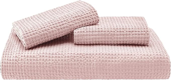 Bedsure Cotton Duvet Cover King - 100% Cotton Waffle Weave Pink Duvet Cover King Size, GentleSoft™ and Breathable Bedding Set for All Season, 3 Pieces, 104"x90"