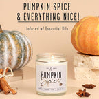 Pumpkin Spice Candle, Fall Candles - 'Pumpkin Spice' Pumpkin Candle I Infused w/Essential Oils I Autumn Scented Soy Candles for Home I Fall Home Décor I 9oz Reusable Jar, 50Hr Burn, Made in USA