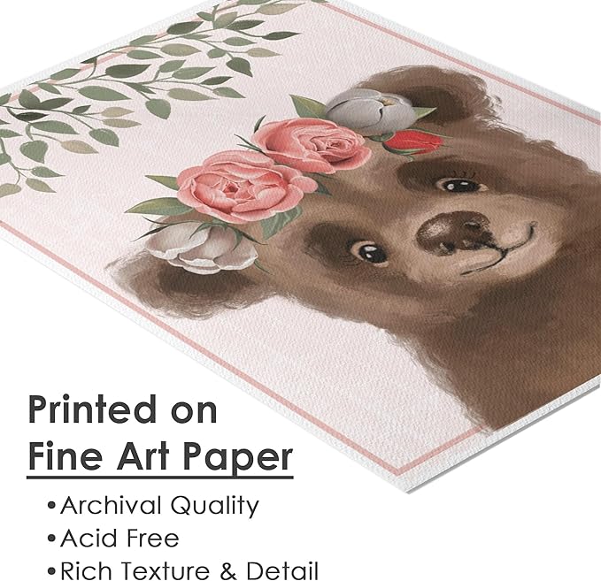 DREAM BIG PRINTABLES Woodland Animals Nursery Wall Art Prints (Set of 6) - Unframed - 11x14s | Set Includes Bear, Fox, Owl, Deer, Bunny Rabbit, and Raccoon wearing Floral Crowns