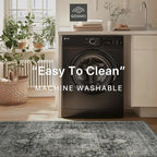 GENIMO 9x12 Area Rugs for Living Room, Machine Washable Non Slip Vintage Rugs, Low Pile Lightweight Chenille Print Rug for Bedroom, Dining Room, Home Office,Charcoal Gray