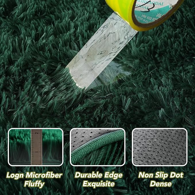 Green Fluffy Rugs for Bedroom 3x5: Dark Green Plush Soft Bedside Dorm Area Rug - Small Carpets for Bedroom Kids Room,Rug for Teen Dorm Home Decor Aesthetic (Green, 3x5Feet)