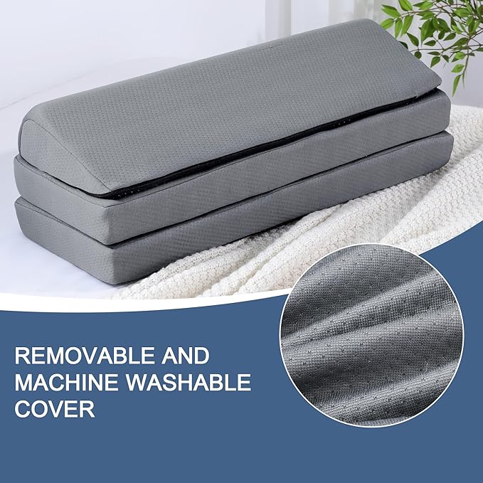 HOMBYS 3-in-1 Adjustable Height Wedge Pillow, 7" Height Leg Knee Pillow for Side Sleepers & Aligns Spine, Supportive Bolster Pillow for Pregnancy Relieves Pressure Hip Leg Elevation, 26", Light Grey