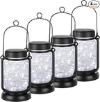 Mlambert Cool White 4 Pack Solar Hanging Mason Jar Lights with Stakes, Waterproof Decorative 30 LEDs Outdoor Solar Lantern Lamp Patio Garden Tree Yard