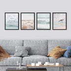 SIGNWIN Framed White Nautical Ocean Sea Beach Grass Seagull Wall Art, Set of 4 Landscape Colorful Wall Decor Prints, Nature Wilderness Wall Décor for Living Room, Bedroom - 12"x16" Black