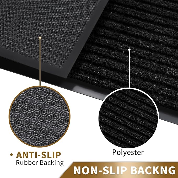 Yimobra Front Door Mat Outdoor Indoor Entrance, 100% Waterproof All-Season All Weather Doormat, Welcome Matt Outside Entry, Non Slip, Low Profile, Heavy Duty Patio Porch Floor Mats,36 x 17,Black