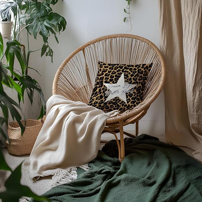 Leopard Star Lucky 8 Ball Inspirational Throw Pillow Covers 18x18, Cheetah Print Room Decor, Trendy Funky Y2K Leopard Print Decorative Pillow Covers for Girls Room Dorm Apartment Home