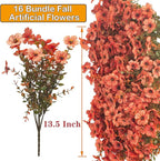 Fall Outdoor Artificial Flowers 16 Bundles - UV Resistant Faux Daisy with Eucalyptus Leaves, Weatherproof Fake Plants for Porch, Patio, Garden Decor, Indoor Outdoor Decor (Fall Orange Red)
