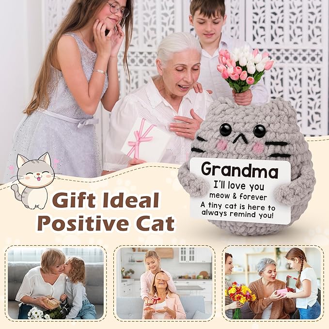Grandma Gift Birthday Gifts for Grandma from Granddaughter Grandson Grandkids Emotional Support Crochet Cat Gifts for Grandmother Nana Gigi Granny Granmmy Christmas Stocking Stuffers
