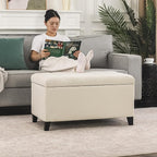 Asense Storage Ottoman Bench, Tufted Fabric Upholstered End of Bed Bench with Safety Hinge Wooden Legs, for Entryway Bedroom (Cotton and Linen Beige, 33.3")