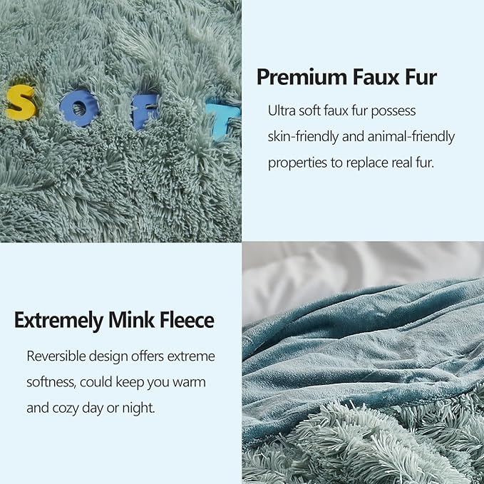 GONAAP Fuzzy Faux Fur Throw Blanket Ice Blue Super Soft Cozy Plush Fuzzy Shaggy Blanket for Couch Sofa Bed (Ice Blue, Throw(50"x60"))