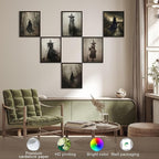 LANCHI95 6 Pcs 8x10in Vintage Rustic Witch Posters Halloween Wall Art Witch in The Forest Painting Prints Goth Dark Moody Wall Decor for Living Room Bedroom 8x10 in (UNFRAMED)