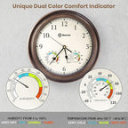 Geevon 14 Inch Retro Wall Clocks Battery Operated with Hygrometer and Thermometer Combo, Silent Wall Clock Non-Ticking Quartz Decorative for Kitchen Living Room School Bedroom