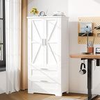 50.4" H Bathroom Storage Cabinet, Modern Floor Cabinet with Adjustable Shelf, Small Pantry with 2 Doors & Drawers, Storage Cabinet for Bathroom, Living Room, Kitchen, White KES007WCWG