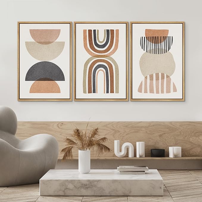SIGNWIN Framed Canvas Print Wall Art Set Geometric Rainbow Semi-Circle Collage Abstract Shapes Illustrations Modern Art Contemporary Minimal Ultra for Living Room, Bedroom, Office - 16"x24"x3 Natural